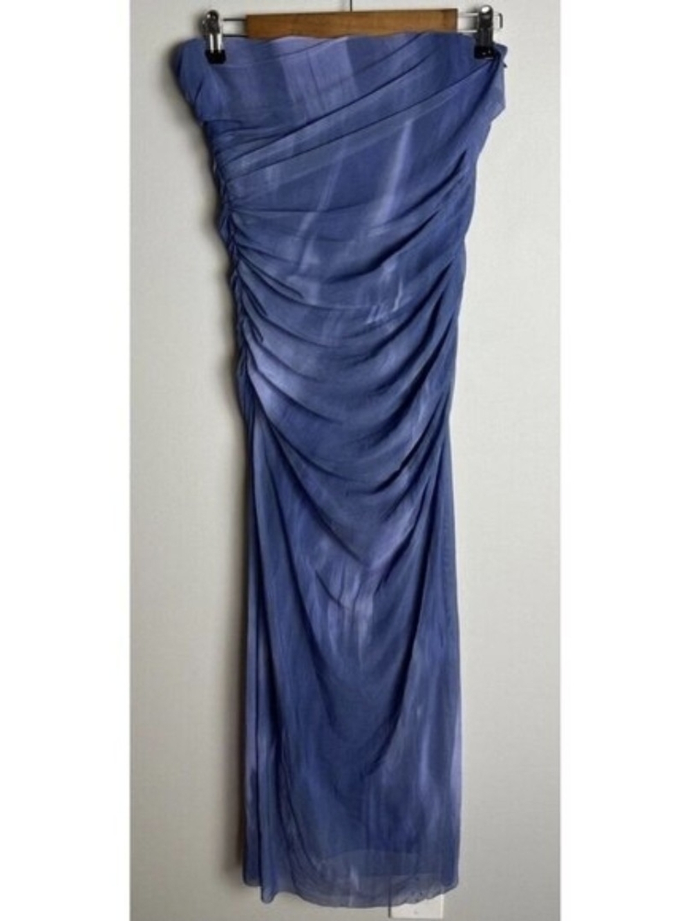Zara Strapless Tulle Tie-Dye Print Dress Blue Maxi